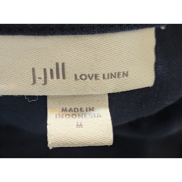 J.Jill Linen Navy Sleeveless Button-Down Midi Dress W/ Tie Belt & Pockets Size M - Picture 4 of 8